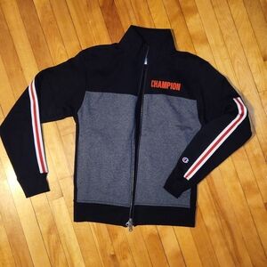 Champion Men's Black & Gray Zip-Up Track Jacket with Red Accents